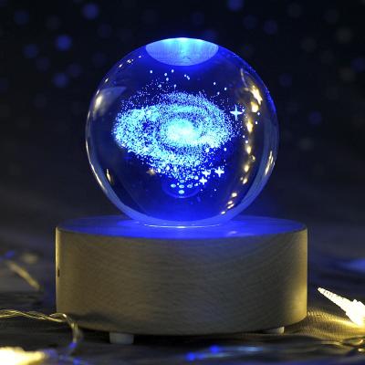 China TOP08 Europe Weeding Guest Gift Customized 3D Laser 80mm 100mm Personalized K9 Crystal Glass Ball With MIX Color Led Music Base for sale