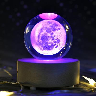 China Wholesale Popular Cheap Customized Customized Europe Solar System 3D Glass Ball Lighting Up Galaxy Crystal Ball LED Black Bottom Decor for sale