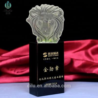 China China Jinhua Pujiang LION Crystal Empty Trophy Glass Award With Sandblasting Logo For Crystal Statue for sale