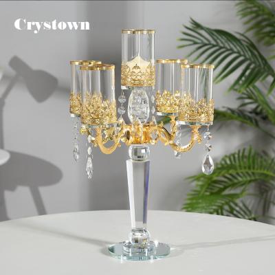 China Weddings Crystown Tall Glass Candle Holders/Crystal Candlestick Candle Holder Glass Wedding Candelabra For Home Decoration for sale