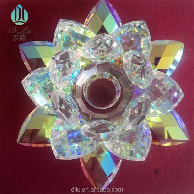 China Factory direct sales DL-21ZT031 New design color diameter K9 crystal lotus candle holder shiny plating votive for sale