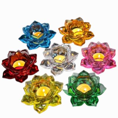 China Factory direct sales artificial and cheapest Crystal Lotus Flower Tealight Votive Candle candelabra glass holder for sale