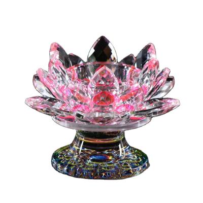 China China Wholesale Colorful Flower Candelabra Polished Crystal Lotus Flower Candle Holder for sale