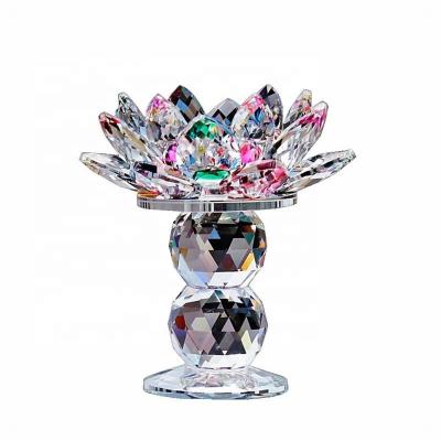 China Factory direct sales Amazon wholesale colorful 5 inch Crystal Lotus Flower Tealight Candle Holder Centerpieces for sale