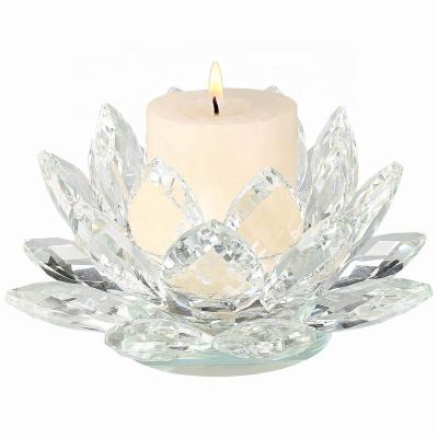 China Factory direct sales wholesale Amazon Clear colorful Crystal Lotus Flower Candle Holder Crystal Tealight candle holder for sale