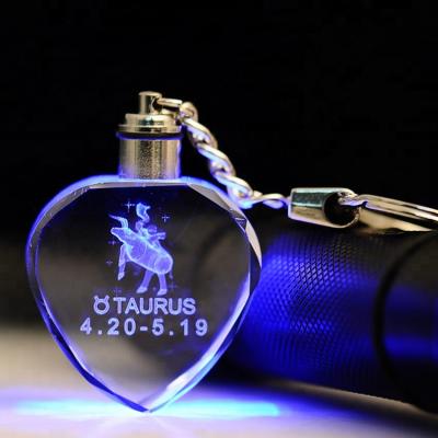 China Souvenirs/Heart Crystal Glass Led Light Key Chain Wedding Trophies Promotion/Wholesale Bulk Key Holder Shower Gifts Customized Keyholder for sale