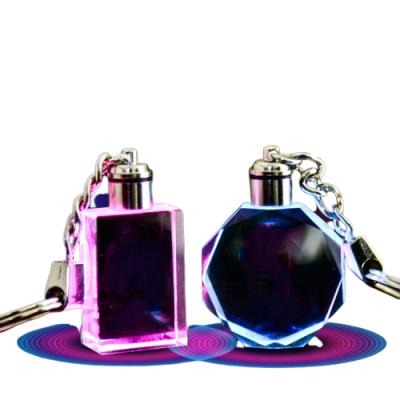 China Promotion Gift Customized Logo Crystal Motion Sensor Clear Mini Key Chain Led Flash Light for sale