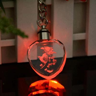 China Manufacturer Direct Sale Hot Sell Cheap Heart Shape LED Crystal Key Chains Key Chains With Laser Engraved Logo for sale