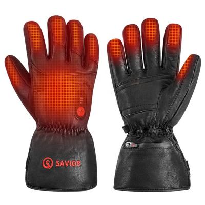 China Factory Custom Rechargeable Battery Heating Leather Windproof Snowboard Be-Resistant Ski Heated Gloves for sale