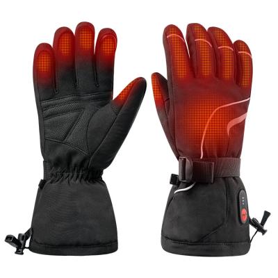 China Custom Waterproof Sports Waterproof Touch Screen Winter Full Finger Heating Rechargeable Battery Full Finger Ski Heated Gloves for sale