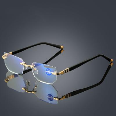 China Blue Light Blocking Metal Square Thin Computer Rimless Reading Glasses Wholesale Stock Ready For Women Men for sale