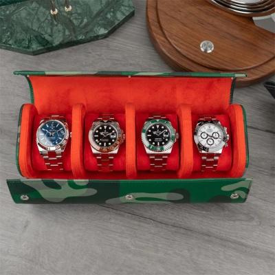 China High Quality Water Proof Camouflage PU Leather 3 Slot Travel Watch Roll Case With Slipping Pillows for sale