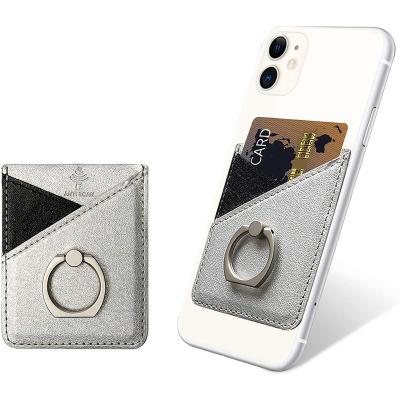 China New Waterproof PU Leather Wallet Pocket Credit ID Case Pocket Phone Card Holder Sheath With Ring for sale