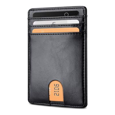 China Vintage Large Capacity RFID Front Pocket Wallet Minimalist Secure Slim Leather Unisex Slim Credit Card Holder for sale