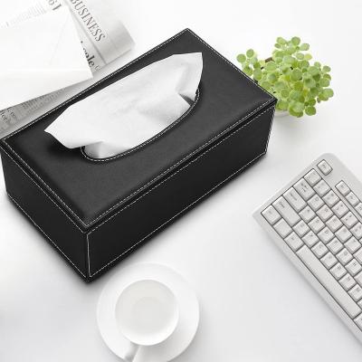 China Waterproof Rectangular Leather Facial Massager PU Tissue Box Holder Case Towel Dispenser For Home Office Kitchen for sale