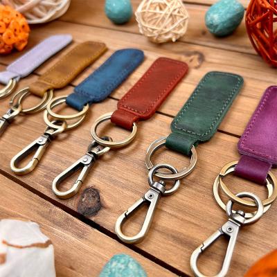 China Waterproof Custom Engraved Genuine Leather Key FOB Chain For Key for sale