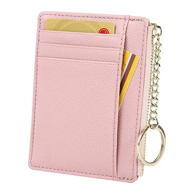 China Waterproof/Portable Women 8 Cards Slim Minimalist Card Holder Coin Change Key Chain Front Pocket Purse Wallet for sale