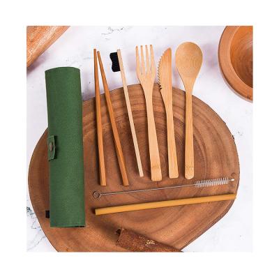 China OEM Eclectic Eco-friendly Reusable Bamboo Tableware Knife Fork Spoon Cutlery Set for sale