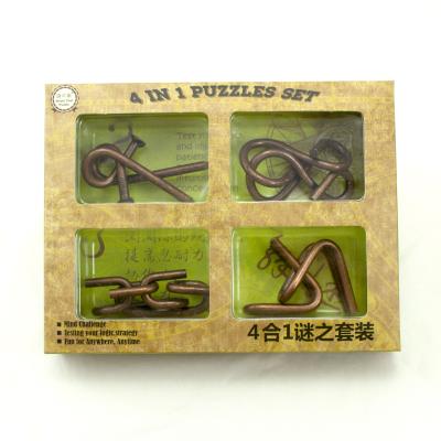 China Brain exercise; Kill time ; Making Fun 4pcs Metal Puzzle IQ Wire Brain Teaser Game Metal Wire Puzzle for sale