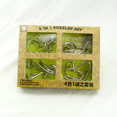 China Brain exercise; Kill time ; Making Fun 4pcs Metal Puzzle Set Brain Teaser Game Metal Wire Puzzle for sale