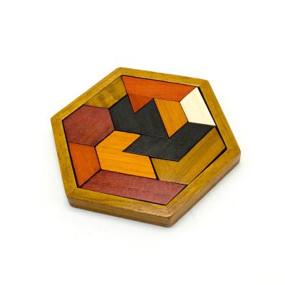 China Wooden Tangram Puzzle Educational Toy Game Hexagon Puzzle for Kids for sale