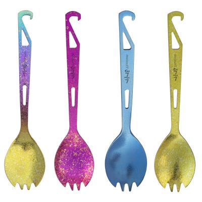 China TiTo Pure Titanium Camping Tableware Colorful Spork Titanium With Opener For Picnic Camping Accessories for sale