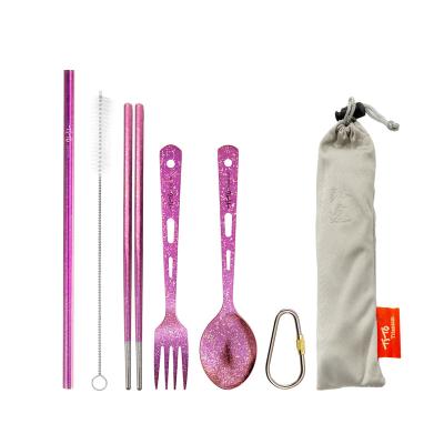 China TiTo Outdoor Camping Utensils Set Pure Titanium Spoon Fork Straw Cutlery Set and Chopsticks Titanium For Picnic Hiking Travel Flatware Set for sale