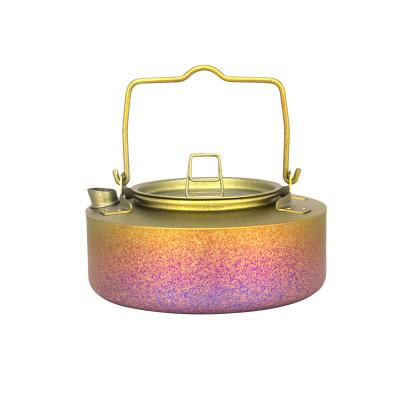 China Lightweight Portable Traveling Outdoor Camping Rise Crystal Titanium Kettle TiTo Camping Tea Kettle Rainbow Color 700ml/1L for sale