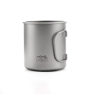 China Outdoor Sports Travel Titanium Pot 450ml Water Cup Mug With Foldable Lid And Handle Portable Camping Mug for sale