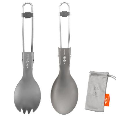 China TiTo Wholesale Lightweight Titanium Spoon /Spork Bag Outdoor Camping Tableware With Stainless Steel Folding Handlebar for sale