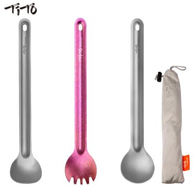 China Minimalist TiTo Titanium Long Handle Spoon Spork Outdoor Outdoor Camping Increasing Flatware Ultralight Portable Metal Gifts Minimalist Matte for sale