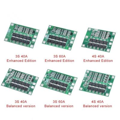 China Electronic Equipment 3S 4S 40A 60A Li-ion Lithium Battery Charger Protection Board 18650 BMS For Drill Motor 11.1V 12.6V/14.8V 16.8V Boost Balance for sale