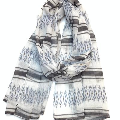 China Hot Selling Designer Long Section Recycled Fabric Shawl Polyester Polyester New Pattern Neck Scarf Printing Black And White for sale