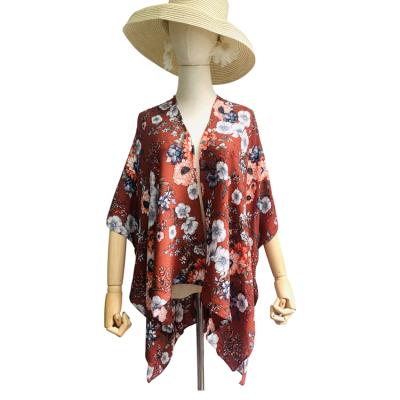 China 230g Printed Scarf Fashion Fringe Kimono Sunscreen Chiffon Beach Shawl Blanket Up Pareo Wrap Summer Women Flowers Printed Scarves for sale