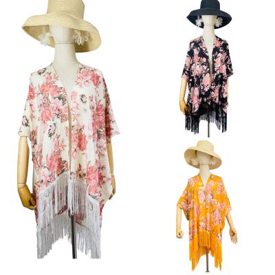 China 230g high quality floral printed women beach cardigan vintage floral print kimono shawls for sale