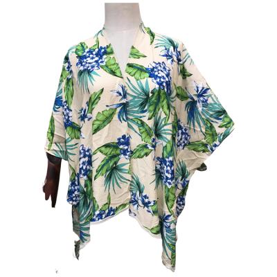 China Hot Sale 202g Vintage Chiffon Loose Shawl Fashion Floral Print Tassel Kimono Casual Cardigan Cover Up Polyester Poncho Shawl for sale