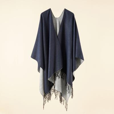 China 2021Fashion Solid Color Double-Sided Heat Anti-pilling Fringe Style Single Split Cashmere Shawl for sale