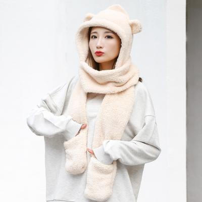 China JOINT Cute Winter Knitted Bear Hearing Protection Scarf Hat All-match Cute Warm Women With Scarf Women for sale