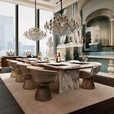 China (Size)Adjustable Italian Designer Stainless Steel Base Dining Modern Restaurant Villa Chair Metal Console Table Marble Top Set for sale