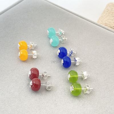 China 100% CLASSIC 925 Sterling Silver Spanish Bear Touses Logo Color Natural Stone Earrings original for women jewelry for sale