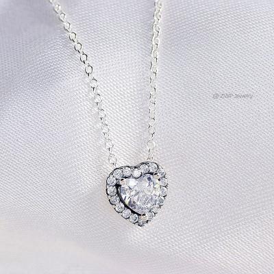 China Trendy Fashion S925 Sterling Silver Pave Sparkling Heart shaped Zircon Clavicle Chain Heart Necklace fit pandoraer sublime for sale