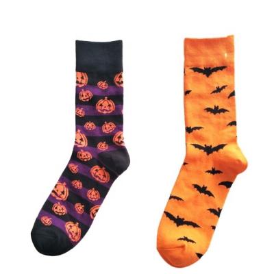 China Antibacterial Mens Halloween Pumpkins Bats Novelty Fun Casual Dress Socks Halloween Socks for sale