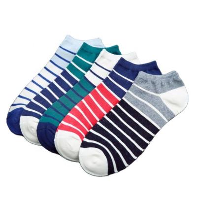 China Antibacterial Mans Wholesale Cheap Short Sock Mens Striped Pattern Socks for sale