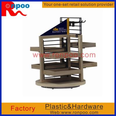 China Wooden Cosmetic Display Stand,Wooden Floor Cosmetic Display Stand,MDF Display Stands,Standing Wood Display for sale