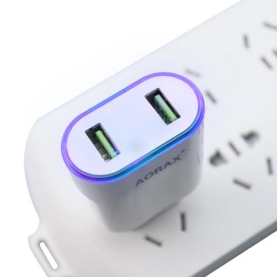 China New Product Mobile Phone Dual USB Port 5V 1.1A Charger With Changing Light Changing Red Light To Blue LED Light for sale