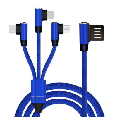 China Three In One High Quality Nylon Weave Nylon Braided Elbow 3 In 1 Data Cable Usb 2.0 Charging Cable For Phone for sale