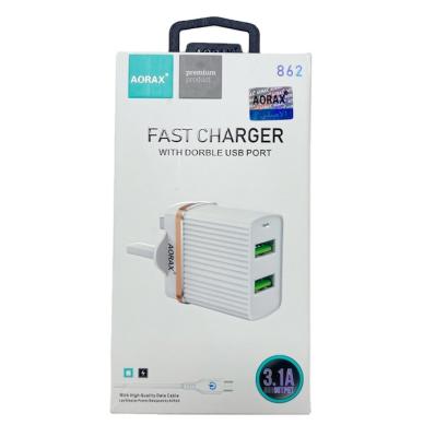 China Mobile Phone AORAX Mobile Phone Chargers Parts UK EU Plug Fast Charging 5V 2.1A Adapter Dual Usb Wall Charger for sale