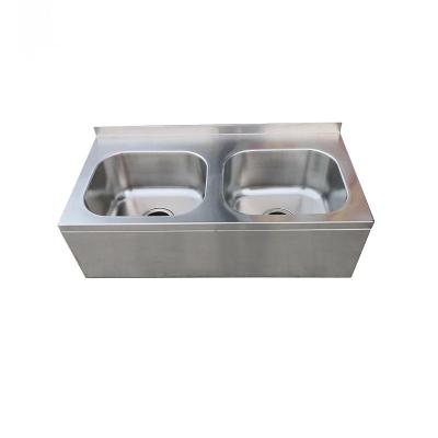 China Restaruant Factory Price Wholesale Commercial Kitchen Hand Press Stainless Steel Double Bowl Sink AISI 201 for sale