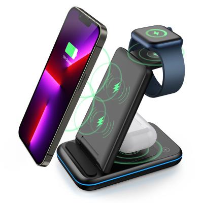 China Smart Watch 3 in 1 15W Wireless Charger Desktop Radio Foldable Fast Charging Charging Stand for sale