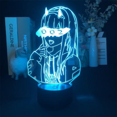 China Industrial 3D Led Illusion Night Light Darling In The FRANXX Zero Two 002 Bedroom Decoration Anime LED Lamp Lighting For Christmas Gift for sale